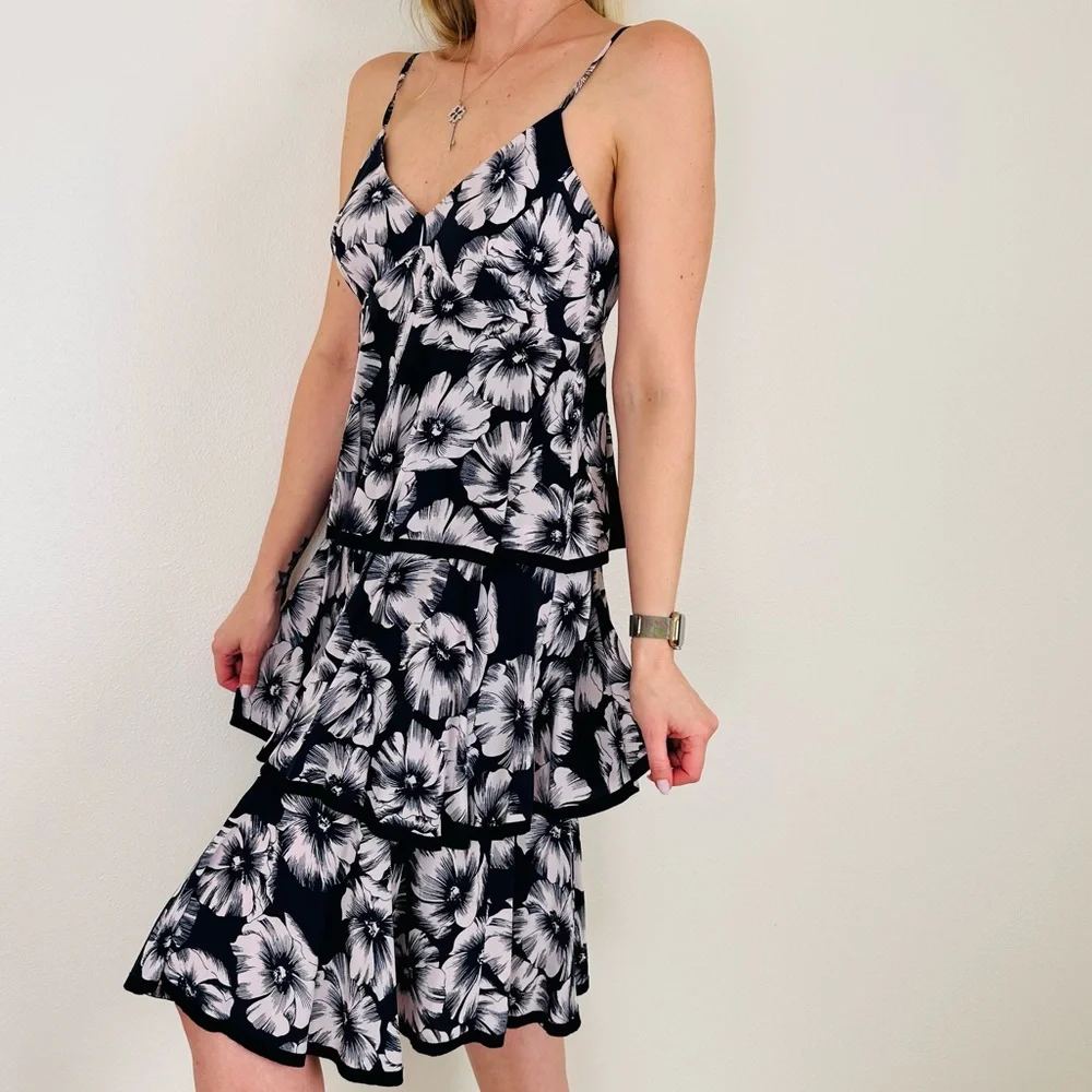 J. Crew Floral Tiered Ruffle 100% Silk Thin Straps Midi Dress